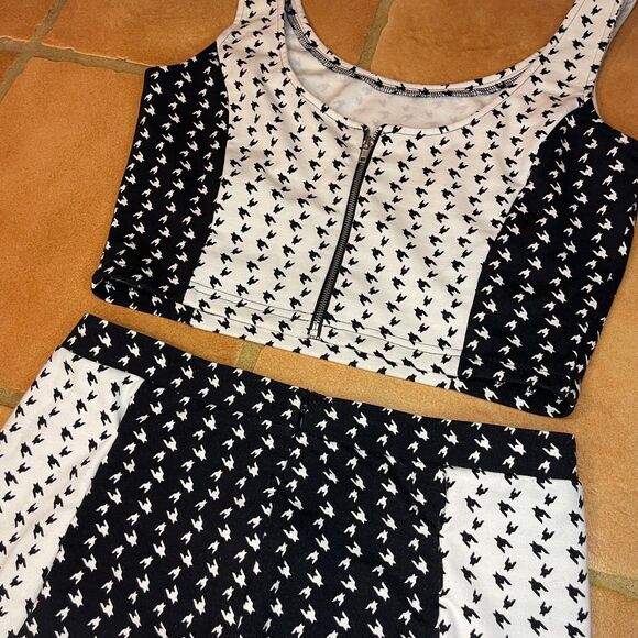 Giani Bini Black White Tank Top Midriff Skirt Set Womens 6 Zipper - Picture 5 of 10